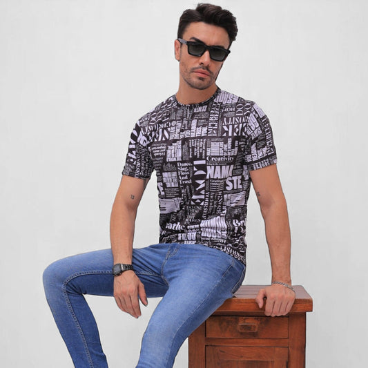 Men's All Over Printed Round Neck T-shirt| Regular Fit T-shirt