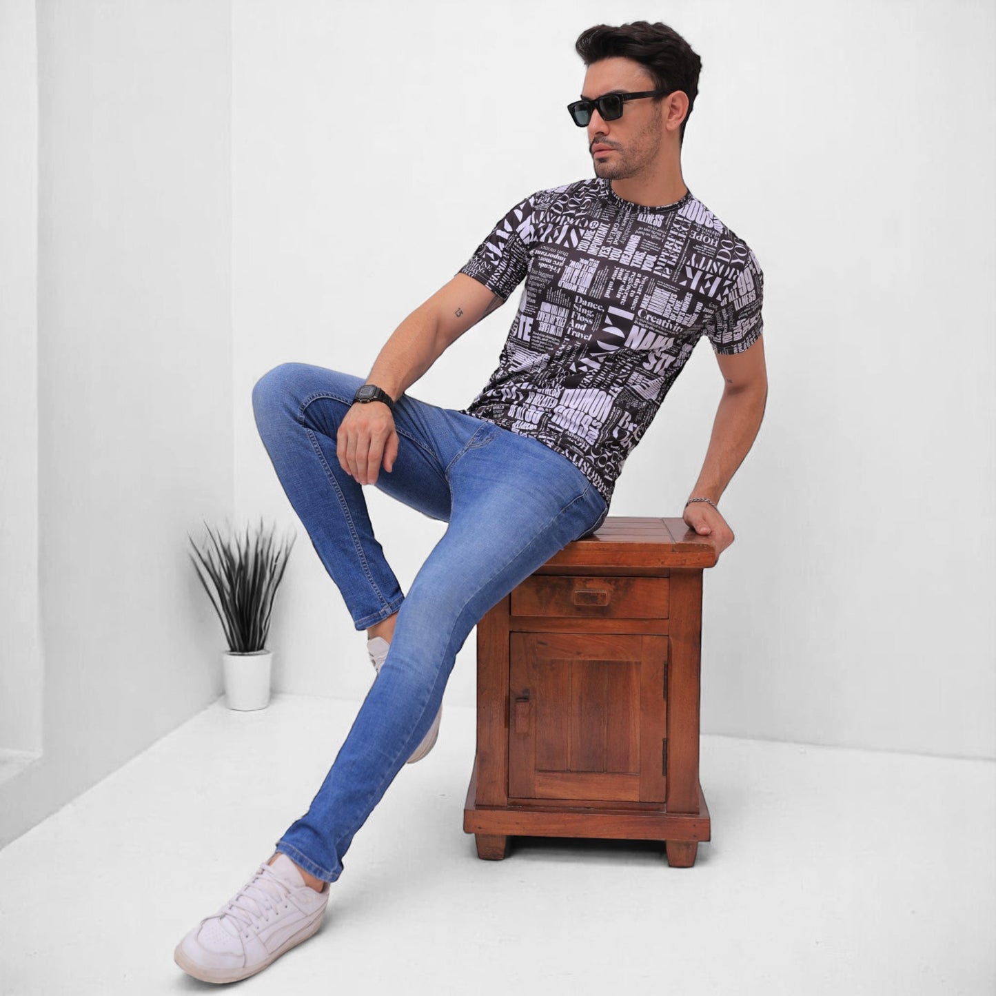 Men's All Over Printed Round Neck T-shirt| Regular Fit T-shirt