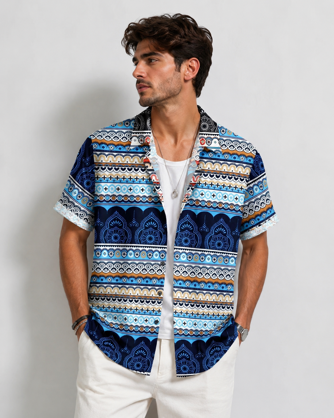 Half Sleeves Printed Blue Shirt