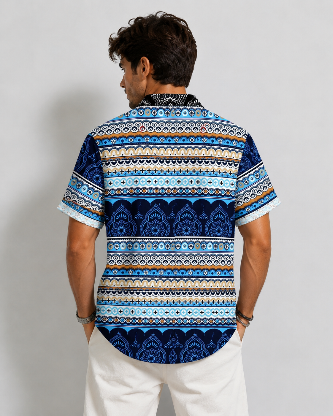 Half Sleeves Printed Blue Shirt