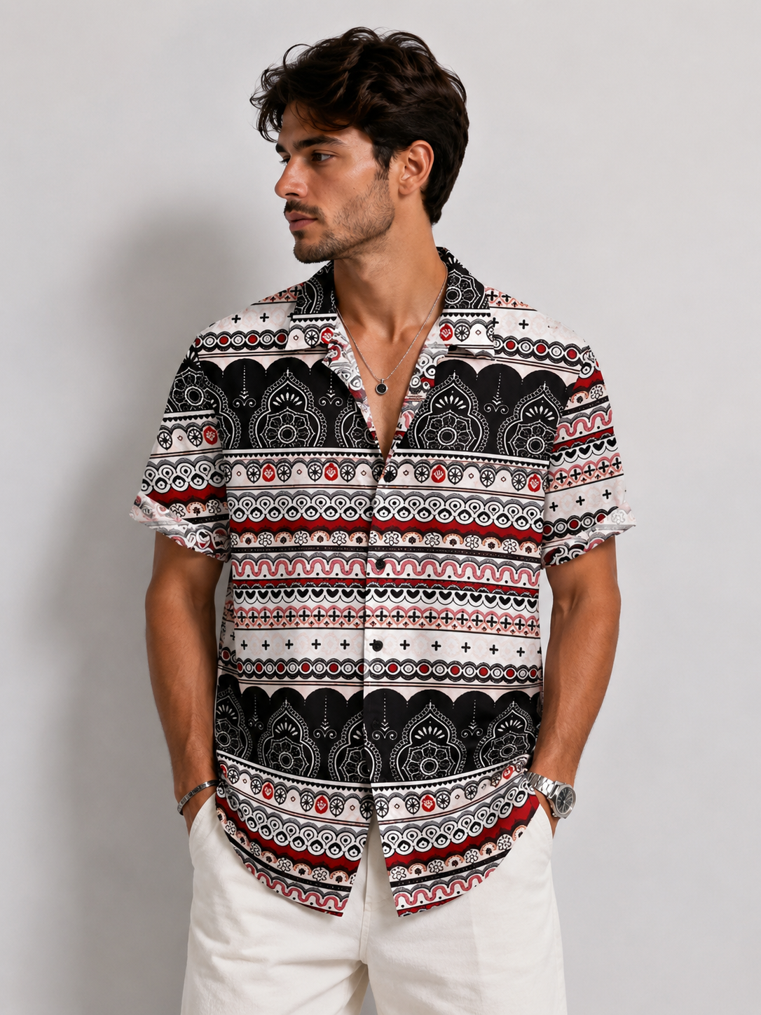 Half Sleeves Printed Maroon Shirt