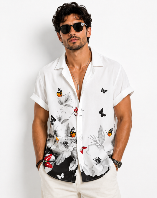 Half Sleeves Printed White Shirt