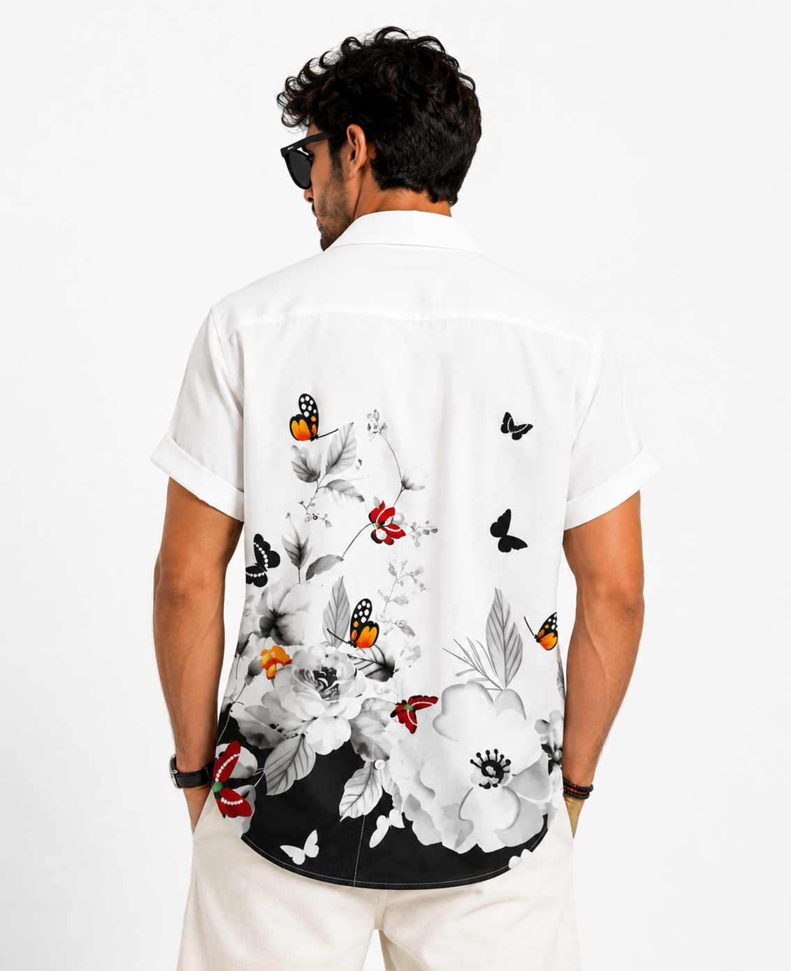Half Sleeves Printed White Shirt